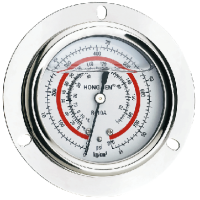 Манометр гліцериновий HONGSEN 128 H (R410a, psi, kg/cm², -40ºC - +120ºC)