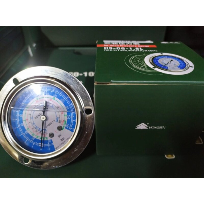 Манометр гліцериновий HONGSEN 191 L (R22, R134a, R404a, R407C, psi, kg/cm², -40ºC - +120ºC)