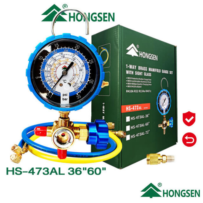 Манометричний колектор (LP) HONGSEN HS-473AL-36" комплект (R410, 22, 134a, 407с, корпус - латунь)