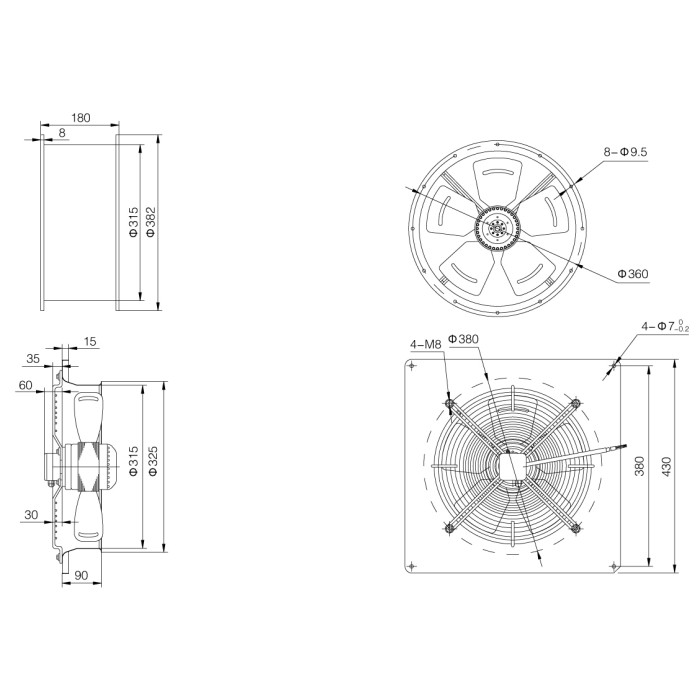 YWF 2E 300-B/B-92/15-B Вентилятор осьовий 300мм Weiguang (220В, 2030м3/год, IP54) в Києві і Україні.| Weiguang