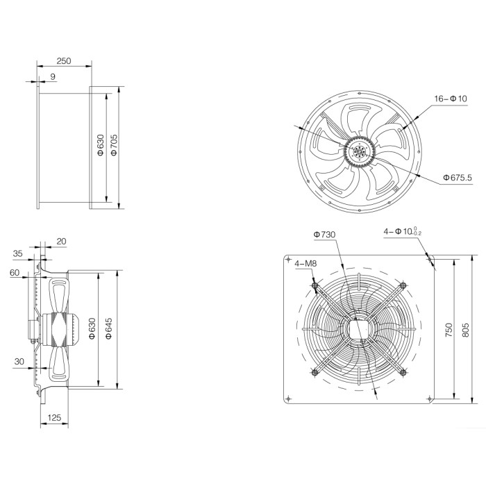 YWF 4D-630-S-137/70-B Вентилятор осьовий 630мм Weiguang (380В, 12200м3/год, IP54) в Києві і Україні.| Weiguang